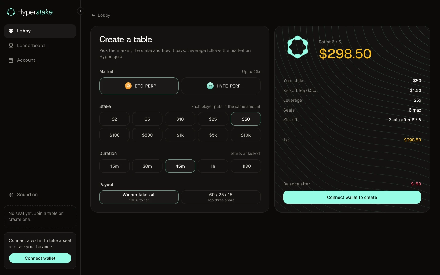 Hyperstake, App screens, 2